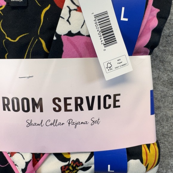Room Service Pajama Set Women Large L Shawl Collar 2pc Black Floral Blossom - Picture 3 of 9
